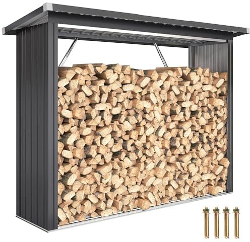 Outsunny Portalegna da Esterno, Legnaia da Esterno in Acciaio Zincato, Capanno Casetta Porta Legna con Base Rialzata e Tetto Inclinato, Montaggio Veloce, 1.12m², 213x66.5x150 cm, Grigio Scuro