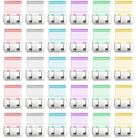 atnayo 30 Pcs Plastic Slide Paper Clips, No Marks Durable Clear Colored 50 Sheet A4 Capacity Binder Clip for Office School