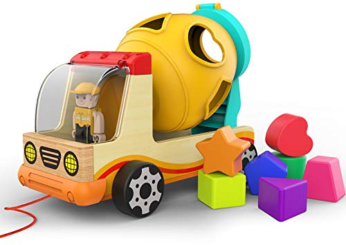 TOP BRIGHT Wooden Shape Sorter for Toddler 1 2 Year Old Boy Gifts, Childrens Learning Car Toy for One Year Old Girl
