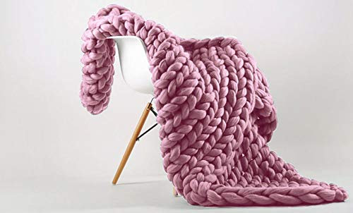 Value Comfort Home Wool Chunky Knit Cable Hand-Woven Sofa Bed Chair Throw Blanket Rose Gold