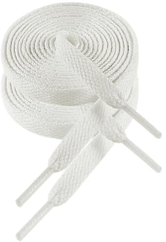 VSUDO White Trainer Laces - 8mm Wide Flat Laces Compatible with Converse, Vans, Nike Air Force 1 (1Pair-White-110cm)