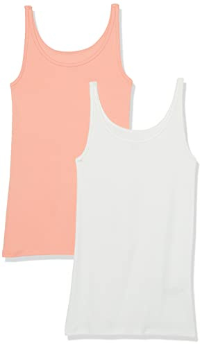 Amazon Essentials Top Ajustado sin Mangas y con Tirantes Finos Mujer, Pack de 2, Blanco/Rosa Coral, L