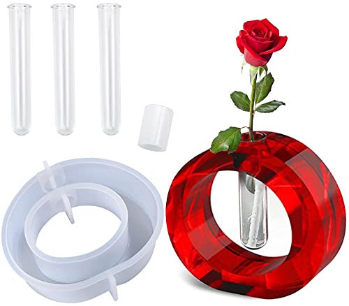 DIY Harz Formen Gießform Epoxidharz Form Gießform Resin DIY Harz Casting Formen Vase Gießformen Silikonform Harzformen Silikon mit 3 Reagenzgläsern, fur Hydroponik Pflanzen Stecklinge Garten Tischdeko