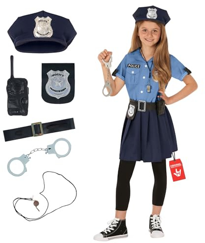 Morph Disfraz Policía Niña, Disfraces de Policia para Carnaval y Halloween, 7-9 años