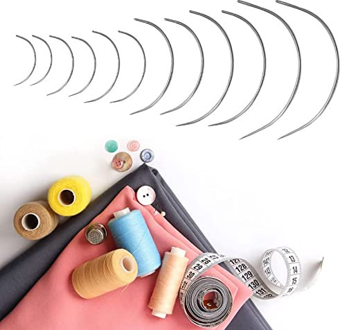 Aghi Curvi, Aghi in Pelle Cuciti a Mano, 14 Pezzi Aghi Curvi Assortiti, Pelle Aghi per Uso Domestico, Ago Curvo, Ago Curvo per Cucire, Aghi Tappezzeria Curvo, Aghi Curvi per Parrucca