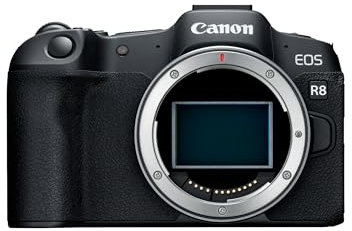 Canon EOS R8 (Corpo) – Macchina Fotografica Mirrorless Full Frame 24,2MP, Dual Pixel CMOS AF II - Videocamera 4k Fino a 60p - Scatto Continuo 40 fps – Schermo Direzionabile - Connettività Bluetooth