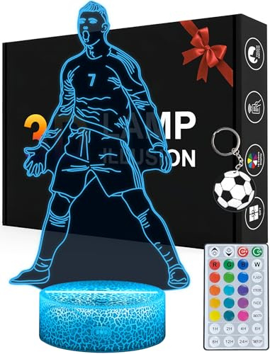 Magiclux Portugal Fußballer Nr.7 Nachtlicht 3D Optische Täuschung Lampe mit Fernbedienung 16 Farben Ändern Geburtstag Weihnachtsidee Geschenke für Fußball Fan Jungen Mädchen Teenager Männe
