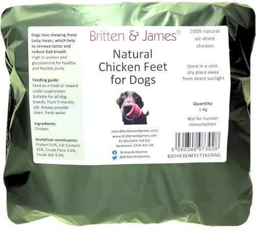 Chicken Feet for Dogs by Britten and James (1kg bag). Air Dried, High in Protein Natural Dog Chews - Helps to Remove Tartar and Reduce Bad Breath. Refill bag for B077Y186CV