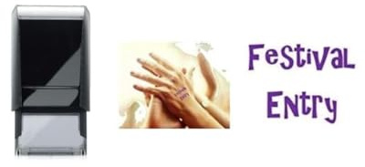 Festival Entry - Hand Stamp - self Inking 25mm Violet Ink - Suitable for Entry to Parties Festivals, Events etc Safe Water Based Ink That Easily Washes Off