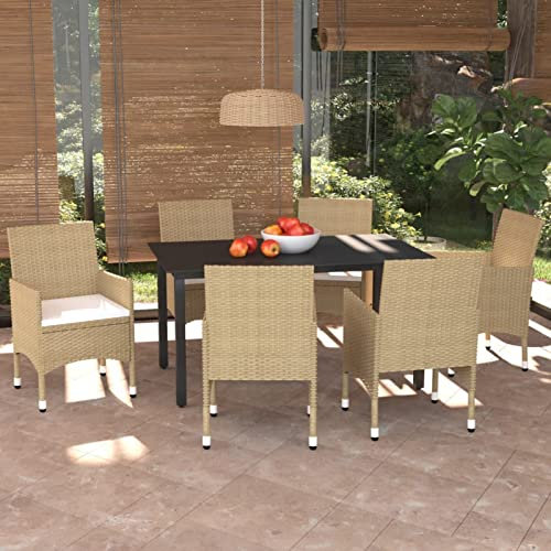 Yolola sittgrupp, trädgård med 6 trädgårdsstolar, utomhus, matgrupp, trädgård, utomhus, sittgrupp, trädgårdsbord, glas med stolar, set, sittgrupp, balkong, beige, 7 delar med bord: 150 cm