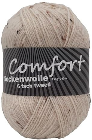 6-fädige Sockenwolle Strumpfwolle -150gr Knaul- 375m Lauflänge - dicke Wolle für besonders warme Socken – grosse Farbauswahl (hellbeige)
