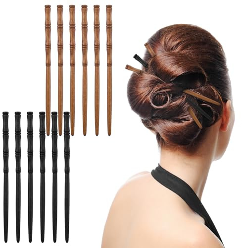Ymapinc 12 unidades de horquillas de pelo retro de madera de bambú para mujer, para moños, estilo chino, horquillas retro para el pelo para diseño de peinado