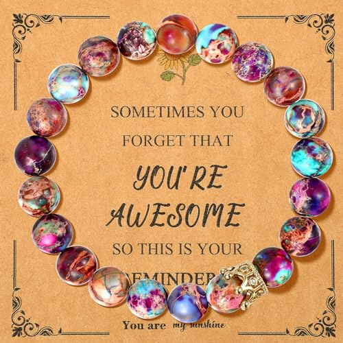 PHOGARY Women's Pearl Bracelet, Gemstone Healing Stones Bracelets, 8 mm, Purple/Blue Imperial Jasper Natural Stone Beads Bracelet, Yoga Bracelet, Positive Gifts for Women, Girls, Mum, Best Friend, 7