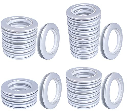 SUYUKUFU 32 Pack Curtain Eyelet Rings Grommets, 40mm ABS Plastic, Silver | 40-70mm IN/OD diameter rings Clips for eyelet curtains; 32Pcs set for replacing worn curtain grommets and keeping panels tidy