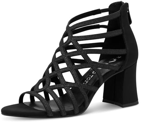 MARCO TOZZI Damen Sandalen mit Absatz mit Reißverschluss Elegant, Schwarz (Black Comb), 39 EU
