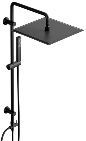 Görbach Colonna doccia senza Miscelatore, Set Doccia in Acciaio inox Regolabili Colonna Doccia idromassaggio Asta Doccia Saliscendi Doccia con soffione a Pioggia XXL 30 x 30 cm, Nero