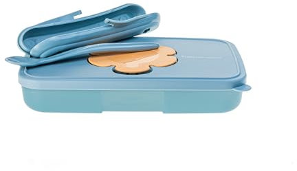 Generisch TW Feuchttücherbox Box flach 650 ml blau orange + to Go Futterlöffel (1x Magnet-Raupe)