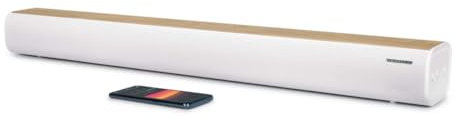 Thomson SB401BT Soundbar – 200W Gesamt-Musikleistung – Bluetooth 5.0 – Optischer, USB- & AUX-Eingang – EQ-Voreinstellungen – Fernbedienung – LED-Quellenanzeige – Wandmontierbar – Weißes & Holz-Design