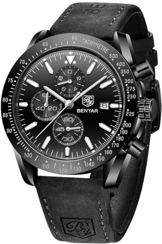 BENYAR Watch for Men Analog Quartz Chronograph Waterproof Luminous Designer Big Face Mens Wrist Watches Business Sport Casual Dress Elegant Gifts for Men,By-Black