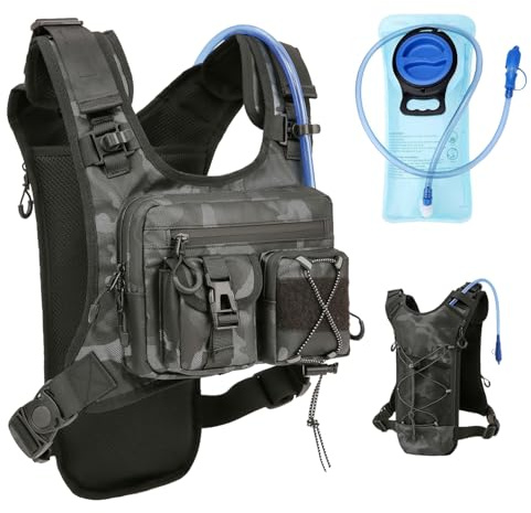 Criuage USA Original Patent Running Hydration Vest Backpack, Lightweight Chest Pack with 2.0L Water Bladder Bag Daypack for Hiking Running Cycling Race Marathon for Women Men (Camo, Standard)