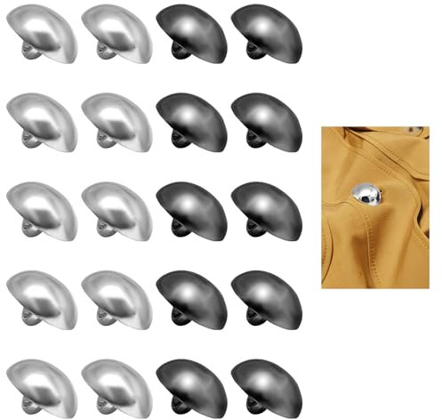 20 Stück Glänzend Metall Knöpfe, 15mm Halbkugel Gewölbt Kleine Nähknöpfe, Schaftknöpfe mit Öse, Hochwertige Buttons Set für DIY Nähen Kleidungsreparaturen(Schwarz, Silber)