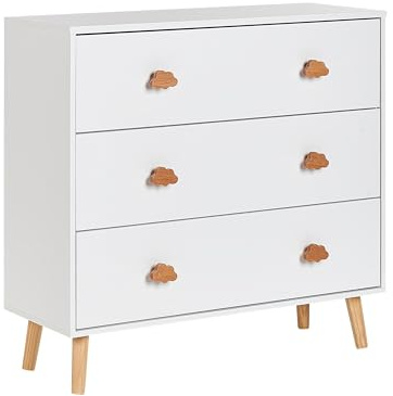 Beliani Commode à 3 Tiroirs Poignées Forme de Nuage Rangement Chambre d'enfant MDF Pieds en Bois de Pin Blanc Cloudy