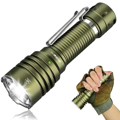 Wurkkos TS23 Led Taschenlampe Aufladbar, 5000 Lumen Extrem Hell Taktische Taschenlampen, 482 Meter Reichweite, IP68 Wasserdicht, Stroboskop-Funktion, für Polizei Strafverfolgung, Notfallrettung