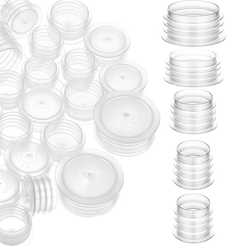 YQQYG 50 PCS Salt and Pepper Stoppers, 0.47-0.9 in 5 Size Salt Shaker Stopper, Plastic Salt Pot Caps Stoppers, Reusable Small Stoppers for Salt Shakers, Clear Round End Cap Replacement