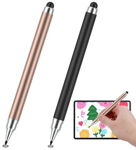Penna Touch per Tablet 2 in 1 e Smartphone, Stilo Capacitivo Universale, Compatibile con iPad, Samsung, Huawei, e Altri Dispositivi, con Punta Disco e Punta in Silicone, Senza Ricarica