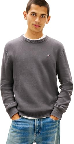 Tommy Jeans Jersey Hombre Sweater Slim Fit, Gris (Washed Black), M