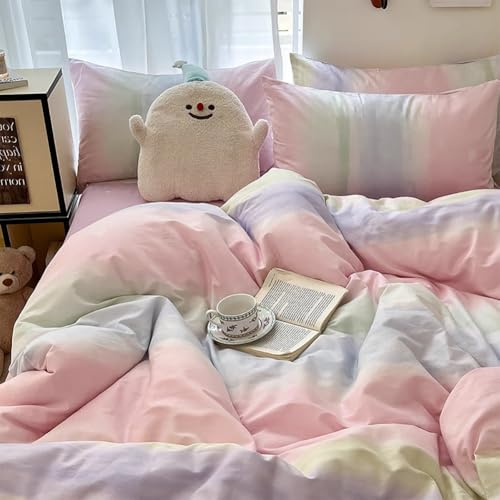 Michorinee Housse de Couette 140x200 Fille Arc en Ciel - Parure de Lit Enfant Imprimée avec Fermeture Eclair - Sets Linge de Lit 1 Personne Réversible avec Taie d'oreiller 65x65 cm