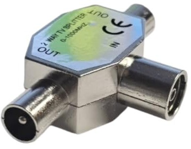 Mr. Gadget's Solutions TV & Radio T-antennadapter Splitter — 2 hane koax till 1 hona koppling — mjuk Y-formad antennkontakt för 3D, SD, HD, Full HD, UHD, 4K — hållbar metallfinish