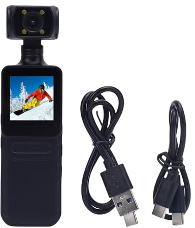 Topiky 4K HD WiFi Action Camera, 180 ° Rotertable 4K HD WiFi Enabled -Videokamera, Kroppskamera med ljud- och Videoinspelning, Kroppssliten Videokamera för Utomhussportresor