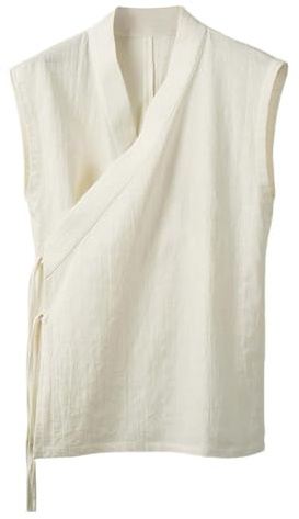 RUMAOZIA Gilet cinese da uomo, abbigliamento tradizionale cinese Hanfu gilet vintage senza maniche gilet di lino cotone cardigan uomo tang tuta kimono giacca di lino cotone cardigan, bianco, M