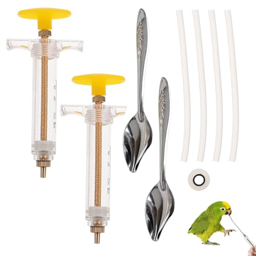 2 tubos de alimentación para pájaros jóvenes. Contiene 10 ml de comederos, cuchara, manguera y herramienta manual para pájaros y loros. Ideal para leche, agua y medicamentos.