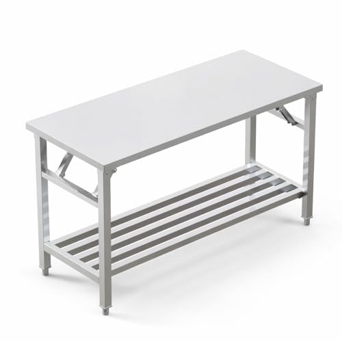 Arbeitstisch klappbar – Edelstahltisch, 111 × 51 × 80 cm, mit Unterregal und höhenverstellbaren Füßen, robuster Vorbereitungstisch für Küche, Gastronomie, Garage & Werkstatt
