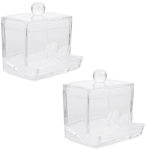 GARVALON 2 Piezas Caja Organizadora Transparente para Maquillaje con Tapa de Contenedores para Bastoncillos y Almohadillas de Algodón Almacenamiento Limpio y Protegido para Cosméticos