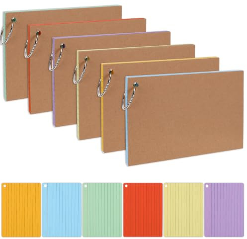 300 stycken indexkort med ring, indexkort A6 10,5 × 14,8 cm linjerat, ordförråd alternativ, stabil 150 g/m² inlärningskort för skola, studier, ordförråd, anteckningar och testförberedelse