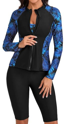 Camiseta Neopreno Mujer Bañador Neopreno Mujer Surf Traje De Baño con Short Ropa Proteccion Solar 2 Piezas Natacion Protección Natación Suit Deportivo Piscina Corto Ajustable Secado Rapido Bronceador