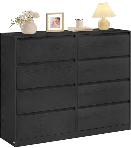 VASAGLE Cómoda con 8 Cajones, Cajonera de Almacenamiento, Tablero de Partículas y MDF, 119,4 x 40 x 97,5 cm, Negro, para Dormitorio, Salón, Colección Kailyn LTS618BE01