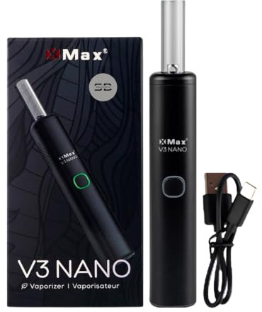 XMAX V3 Nano Dry Herb Vaporizer [Black] USB-C Cable, 1000mAh Battery, Hybrid Convection Heating, 30-Sec Heat Up, Tidal LED Lights, Temperature Control - No Nicotine