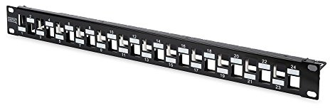 DIGITUS Panello Patch - Modulare - Per moduli keystone - 19 pollici - 24 porte - Schermato - Montaggio a rack 1U - A gradini - Nero