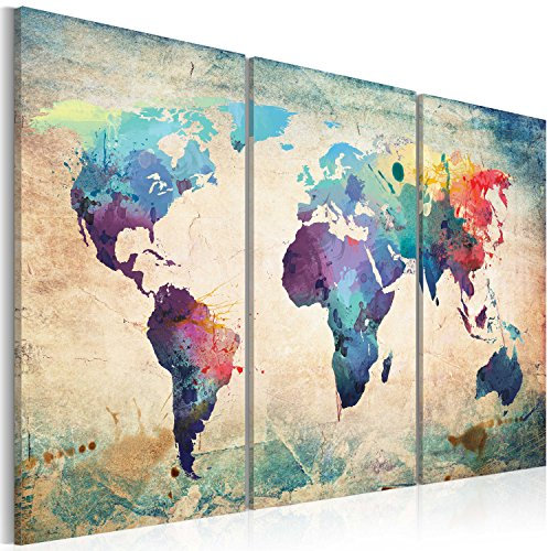 Cuadros B&D XXL - Cuadro de Cristal acrílico 60x40 cm Impresión de 3 Piezas Pintura sobre Vidrio Imagen Gráfica Decoracion de Pared Mapamundi Mapa del Mundo Colorido k-C-0014-k-e