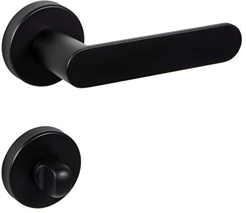 JUVA Drückergarnitur schwarz Türbeschlag Vintage Türgriff Zimmertür - SHAPE | Rosetten-Garnitur WC - BAD | Drückerpaar Aluminium für Innentüren | 1 Paar - Design Türdrücker-Garnitur mit Schrauben