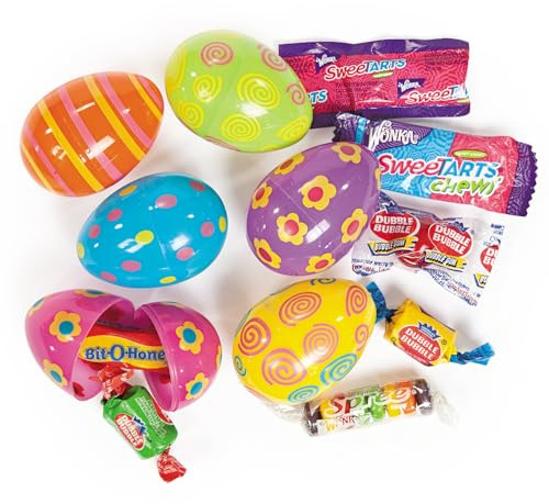 Fun Express Candy Filled Easter Eggs Bulk 24 Pack - Pre-Filled Plastic Eggs with Assorted Sweet Treats for Easter Egg Hunt | Colorful Spring Party Supplies for Kids & Family Celebrations