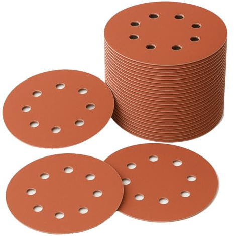 LESNIC 180 Grit Sanding Discs 50 Pcs, 125mm 8 Holes Hook & Loop Sandpaper | 5 inch orbital sander pads, heavy duty grit 180 sanding sheets, fits all oscillating tools, dustless 8 hole design