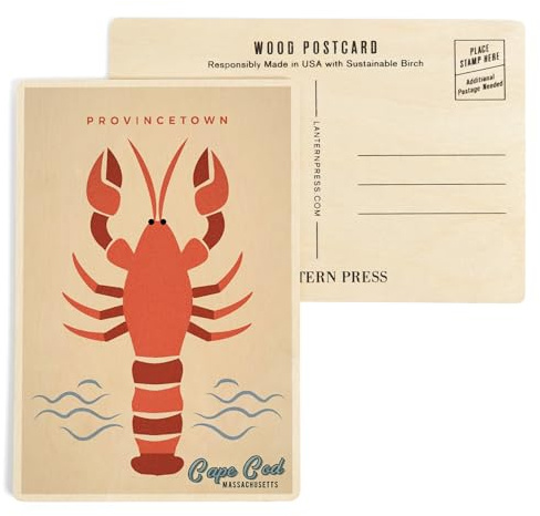 Provincetown, Cape Cod, Massachusetts, Lobster, Simple Color Block (4x6 Birch Wood Postcards, 2-Pack Stationary, Rustic Home Wall Decor)