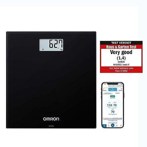 OMRON HN300T2 Intelli IT – smarte, digitale Personenwaage für zu Hause, Körperwaage mit Bluetooth-Anbindung an Smartphone-App