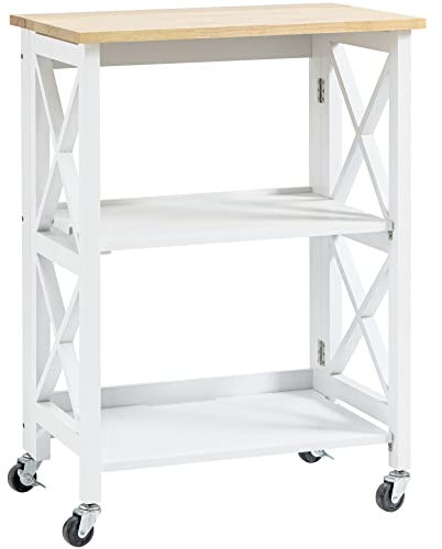 HOMCOM Carrito de Cocina Plegable Carro Auxiliar con Ruedas Carro Verdulero con 2 Estantes para Comedor Carga 40 kg 60x40x84 cm Blanco