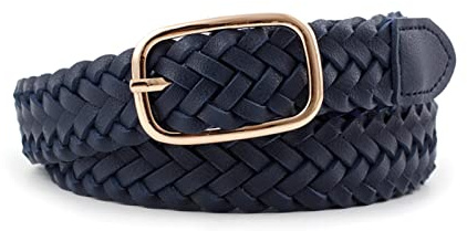 Juwaacoo Ceinture Tressée Dames Boucle Carrée pour Manteau Femme Jeans Ceinture 110cm Ceinture en Cuir Tressé, Bleu marine
